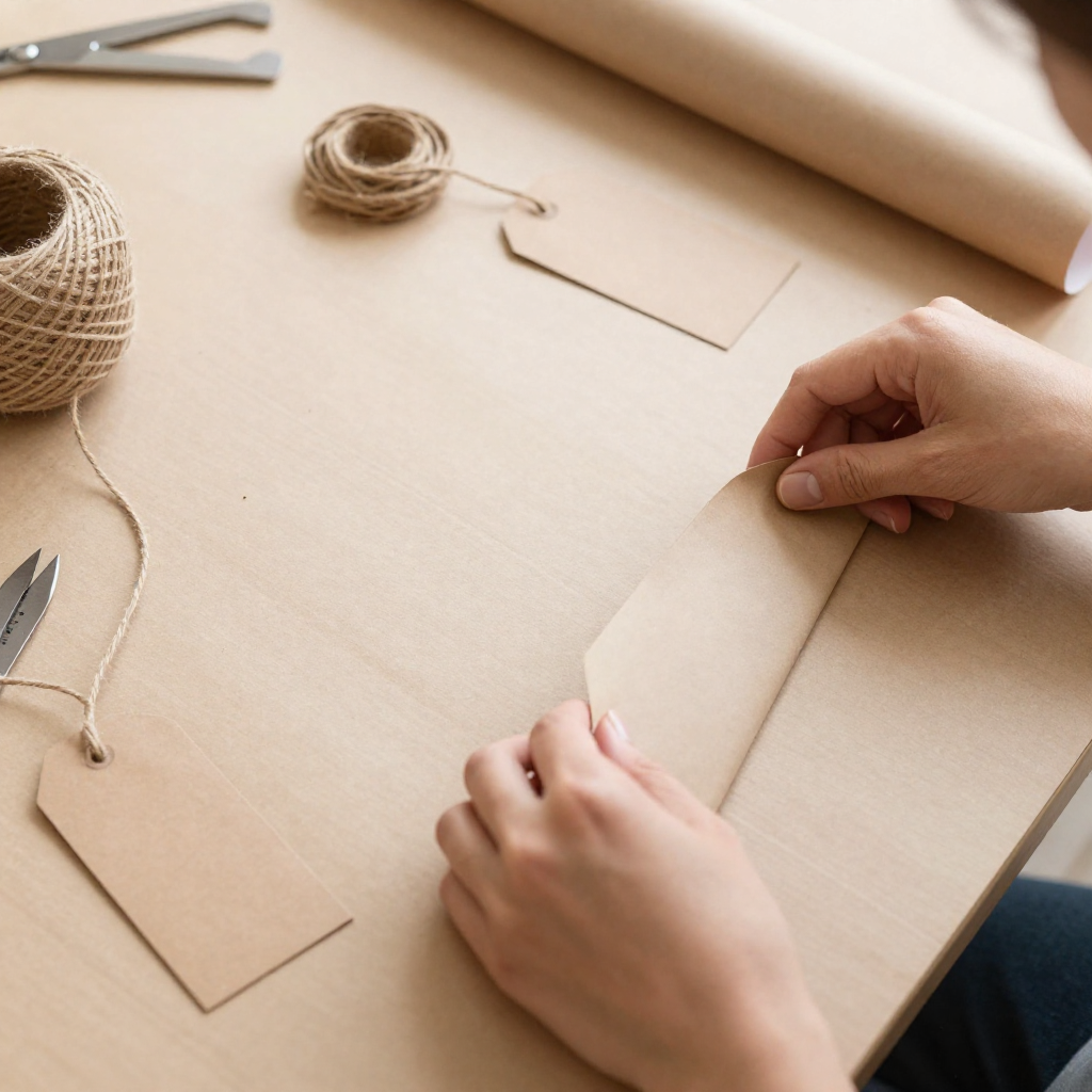 Gift wrapping workshop with materials and tools